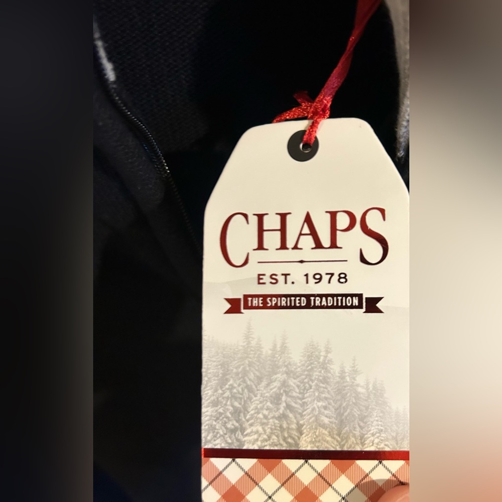 Chaps Black Zip-Up Sweater with Flag Patch - Picture 7 of 8